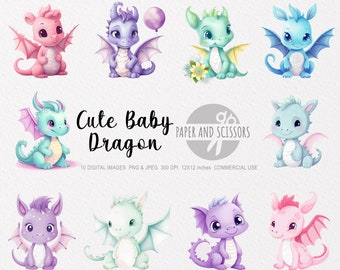 Cute Baby Dragon Watercolor Clipart, Baby Dragon PNG, Dragon illustration, Children Art, Kids Wall Art, Nursery Decor, Baby Shower Clipart