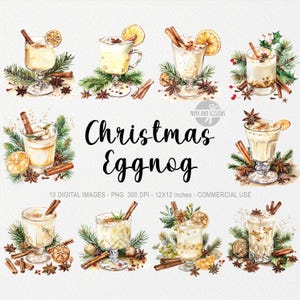 10 Christmas Eggnog & Spices ClipArt, kerstkaneel png, aquarel drankje, gingerbread man, aquarel kruiden, kerstsfeer, gezellige kunst