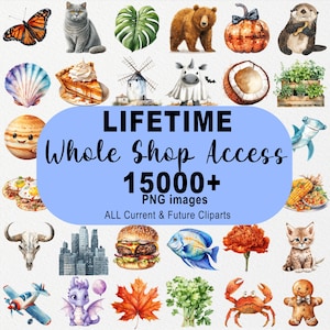 15 000+ PNG Clipart Images, Unlimited Lifetime Whole Shop Access,Mega Bundle, All Current & Future Designs, Instant Downloand,Commercial Use