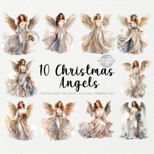 10 Weihnachtsengel ClipArt, Engel PNG, Aquarell Engel Illustration, Weihnachten Bundle, Urlaub ClipArt, Weihnachtskarte, Weihnachten Printable