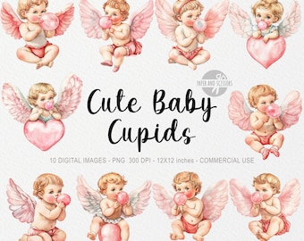 10 Cute Baby Cupid ClipArts, Mothers Day PNG, Coquette Sublimation Decor, Valentine's Day Printable, Swiftie, February Love, Cherub Wall Art
