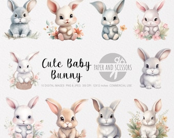 Cute Baby Bunny Clipart, Baby Bunny PNG, Bunny illustration, Children Art, Kids Wall Art, Nursery Decor, Baby Shower Clipart, Cute Rabbit