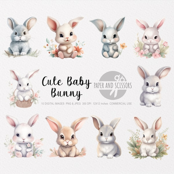 Cute Baby Bunny Clipart, Baby Bunny PNG, Bunny illustration, Children Art, Kids Wall Art, Nursery Decor, Baby Shower Clipart, Cute Rabbit