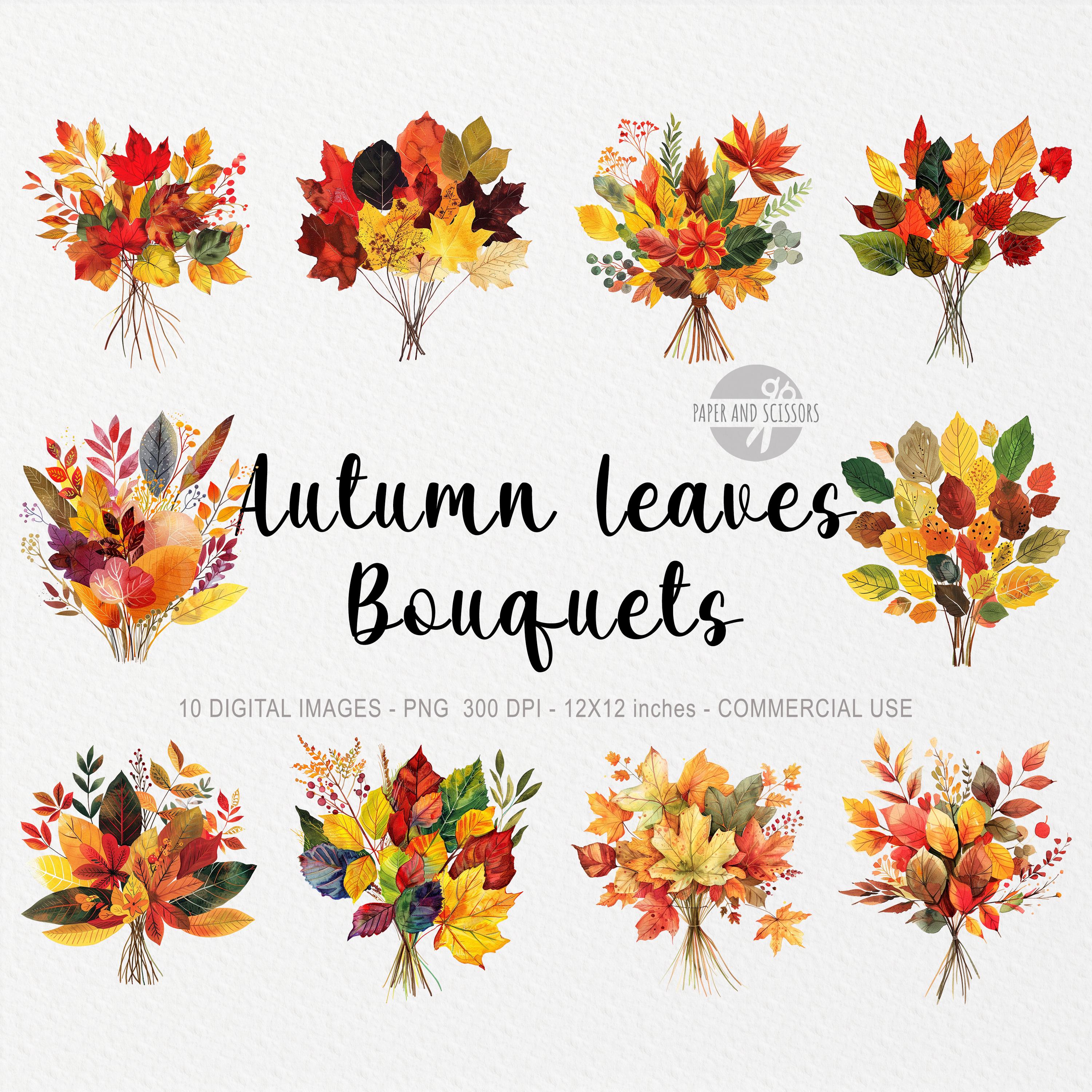 10 Autumn Leaves Bouquets Cliparts, Fall Design PNG, Hello Autumn Decor ...
