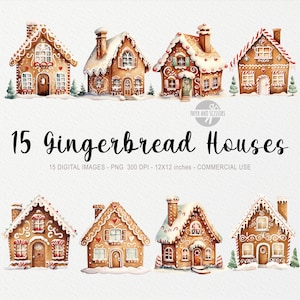 15 ClipArt casa di pan di zenzero, PNG casa di pan di zenzero, Pacchetto di Natale, Clipart invernale, ClipArt festiva, Dolci PNG, ClipArt di dessert, Cibo Png