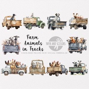 Farm Animals in Trucks Clipart, Old Farm Truck PNG, Rustic Truck illustration, Farm Animals Clipart, Watercolor Truck, Farm decor, Farm PNG