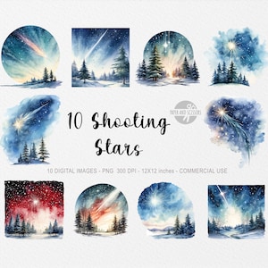 10 Shooting Star ClipArt, Shooting Star PNG, Shooting Star illustratie, aquarel vallende ster, Kerstmis vallende ster, Kerstster