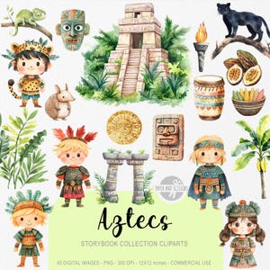 40 Süße Azteken ClipArt, Aquarell Bilderbuch, Maya-Dschungel-Kinderzimmer Mexiko, Geburtstagsfeier-Einladung & Dekor, sofortiger Download kommerzielle Lizenz
