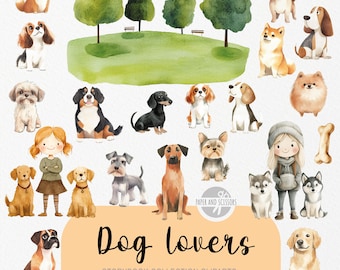 35 Süßer Hundeliebhaber ClipArt, Aquarell Haustier Storybook, Haustier-Liebhaber-Kinderzimmer, Tierdoktor PNG, Geburtstagsfeier einladen & Dekor, sofortiger Download