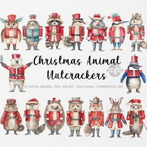 20 ClipArts de quebra-nozes de animais de Natal, PNG de conto de fadas de inverno, bebê fofo da floresta, impressão de floresta, adesivo de véspera de feriado, cartão, álbum de recortes