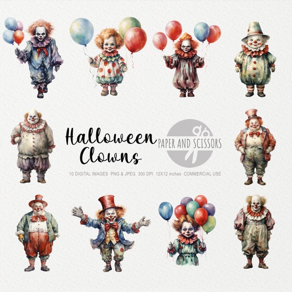 ピエロ クリップアート、ピエロ PNG、水彩ピエロ イラスト