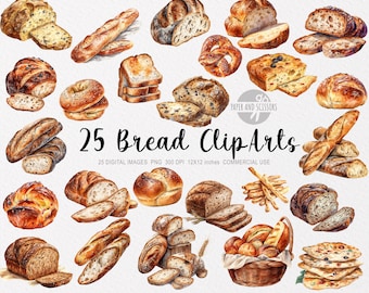 25 Bread ClipArt, Bread PNG, Bread illustration, Bread Cutouts, Watercolor Bread, Bakery PNG, Bakery ClipArt, Baguette PNG, Brioche Bread