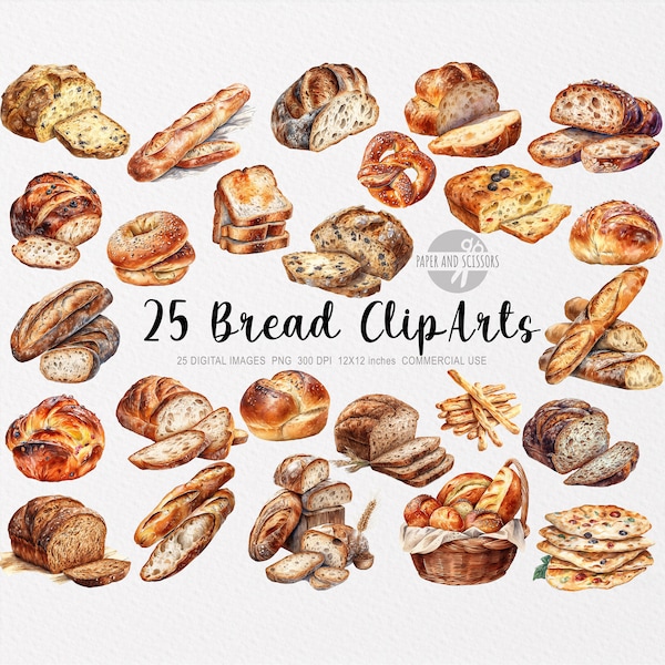 25 Brood ClipArt, Brood PNG, Brood illustratie, Brood Knipsels, Aquarel Brood, Bakkerij PNG, Bakkerij ClipArt, Baguette PNG, Brioche Brood