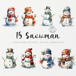 15 Snowman ClipArt, Snowman PNG, Watercolor Snowman illustration, Christmas Bundle, Christmas ClipArt, Christmas card, Christmas printable