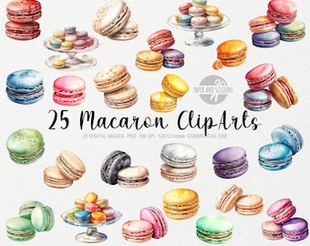 25 Macaron ClipArt, Franse Macaron PNG, Aquarel Macarons, Candy PNG, Voedsel ClipArt, Dessert ClipArt, Aardbeiensnoepjes, Bakkerij ClipArt