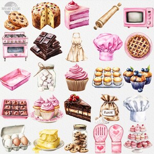 35 Baking Hobby Clipart, Pink Baking PNG, Watercolor Food, Chocolate ...