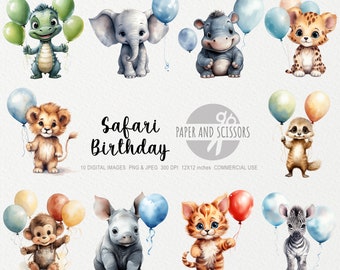 Baby Safari Animals Birthday Clipart, Baby Safari Animals PNG, Safari Birthday, Baby Safari Birthday invitations, Nursery decor, Party decor