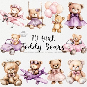 ClipArts meisjes teddybeer, schattige babyshower png, roze kinderkamerdecor afdrukbaar, baby girly, decor girly prinses, lieve stickers, verjaardag