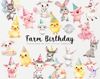 Baby Farm Birthday Animals Clipart, Farm PNG, Nursery Wall Art, Baby Shower, Printable Farm Centerpieces, Birthday Party Farm Cake Topper