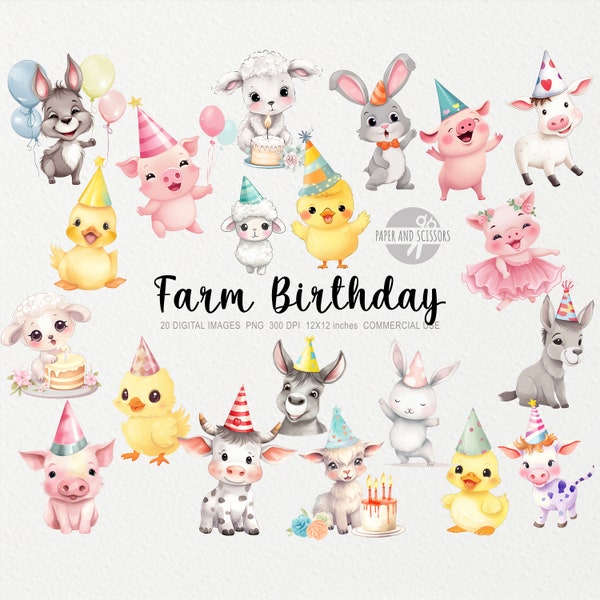 Baby Farm Birthday Animals Clipart, Farm PNG, Nursery Wall Art, Baby Shower, Printable Farm Centerpieces, Birthday Party Farm Cake Topper