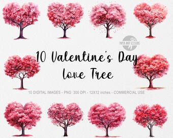 10 Valentine’s Day Love Tree ClipArt, Love PNG, Pink Tree illustration, Watercolor Tree, Romantic Landscape, Anniversary, Love ClipArt