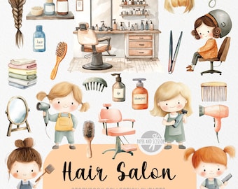 35 Friseur ClipArts, süße Friseur, Friseur PNG, Aquarell Storybook, Friseur, Kinderzimmer, sofortiger Download, kommerzielle Lizenz