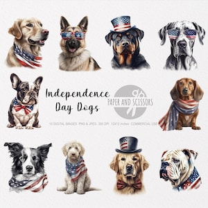 Independence Day Dog Clipart, Independence Day Dog PNG, Independence Day illustration, Dog Clipart, Dog PNG, Dog Watercolor, 4th of July