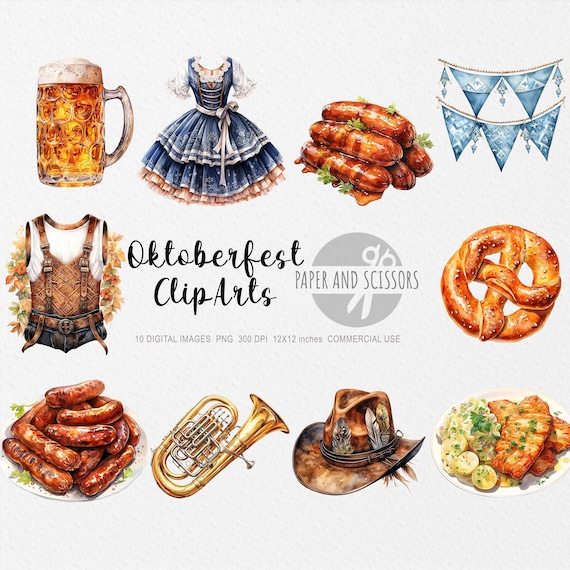 20 Oktoberfest ClipArt, Oktoberfest PNG, Oktoberfest illustration, Watercolor Oktoberfest, Germany ClipArt, Beer ClipArt, Food ClipArt