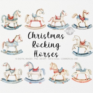 10 Weihnachten Schaukelpferd Spielzeug ClipArt, Schaukelpferd PNG, Aquarell Pony Spielzeug Illustration, Weihnachtsbündel, Weihnachtsgeschenk, Kinderzimmer Kunst