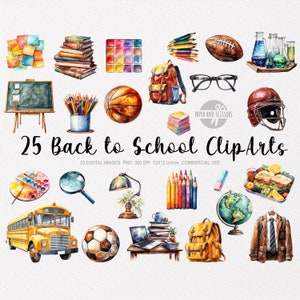 25 imágenes prediseñadas de regreso a la escuela, escuela PNG, ilustración de la escuela, imágenes prediseñadas de la escuela de acuarela, estudiante PNG, imágenes prediseñadas de la escuela, imágenes prediseñadas de la universidad