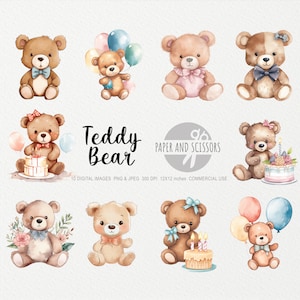 Clipart akwarelowy misia, Miś PNG, Ilustracja misia, Sztuka dziecięca, Sztuka ścienna dla dzieci, Dekoracja pokoju dziecięcego, Clipart na baby shower