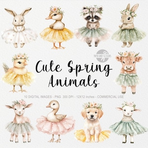 10 lindos animales de primavera, imágenes prediseñadas de bosque, guardería de Pascua, bebé Cottagecore, álbumes de recortes, decoración de coqueta, ballet, bailarina