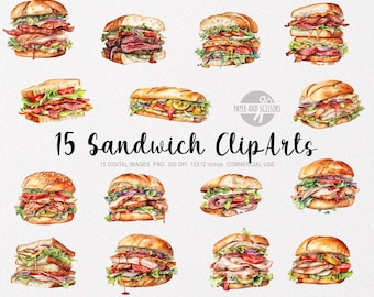 15 Kanapek ClipArt, Kanapki PNG, Ilustracja Kanapek, Kanapki Akwarelowe, Kanapki ClipArt, Kanapki, Hamburger, Fast Food