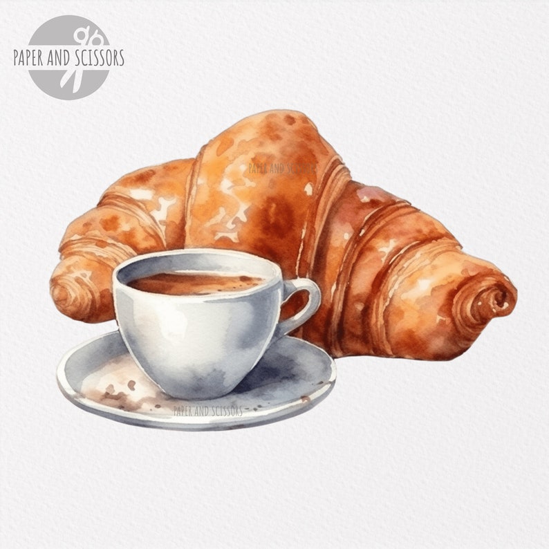 20 Croissant ClipArt, Croissant PNG, Watercolor Croissant illustration, Breakfast PNG, Food ClipArt, Dessert PNG, Cornetto, Bakery, Brunch image 3