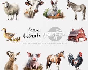 農場の動物のクリップアート、農場の動物の PNG、農場の動物のイラスト、農家の動物、透明な背景、デジタルアート、農場の壁アート