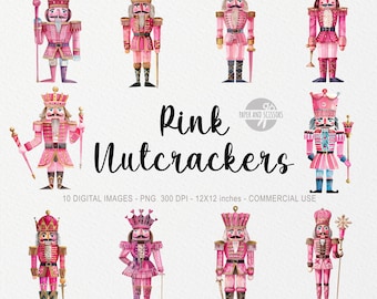 10 Pink Nutcracker ClipArt, Watercolor Christmas Toys PNG, Festive December, Coquette Pink Sublimation,Commercial License, Instant Download