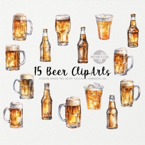 15 Beer ClipArt, Beer PNG, Cocktail illustratie, Aquarel Beer, Drinks PNG, Drinks ClipArt, Food PNG, Bar, Restaurant, Summer, Cide Png