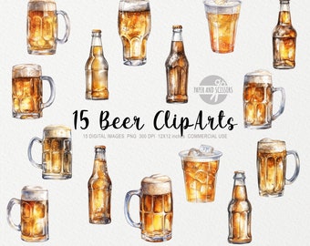 15 Beer ClipArt, Beer PNG, Cocktail illustration, Watercolor Beer, Drinks PNG, Drinks ClipArt, Food PNG, Bar, Restaurant, Summer, Cide Png