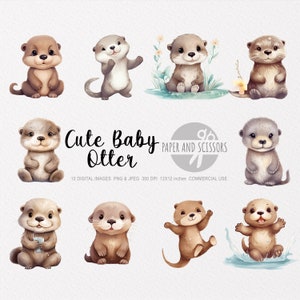 Cute Baby Otter Clipart, Baby Otter PNG, Otter illustration, Children Art, Kids Wall Art, Nursery Decor, Baby Shower Clipart, Woodland otter