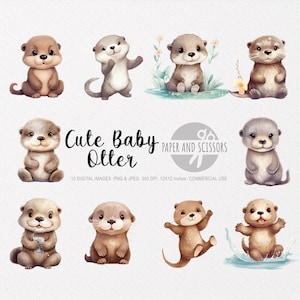 Cute Baby Otter Clipart, Baby Otter PNG, Otter illustration, Children Art, Kids Wall Art, Nursery Decor, Baby Shower Clipart, Woodland otter