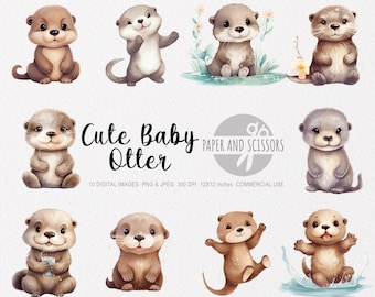 Cute Baby Otter Clipart, Baby Otter PNG, Otter illustration, Children Art, Kids Wall Art, Nursery Decor, Baby Shower Clipart, Woodland otter