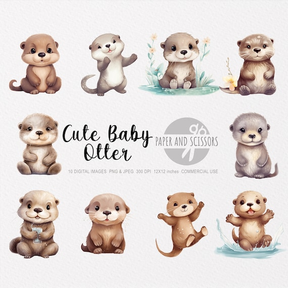 Cute Baby Otter Clipart, Baby Otter PNG, Otter illustration, Children Art, Kids Wall Art, Nursery Decor, Baby Shower Clipart, Woodland otter