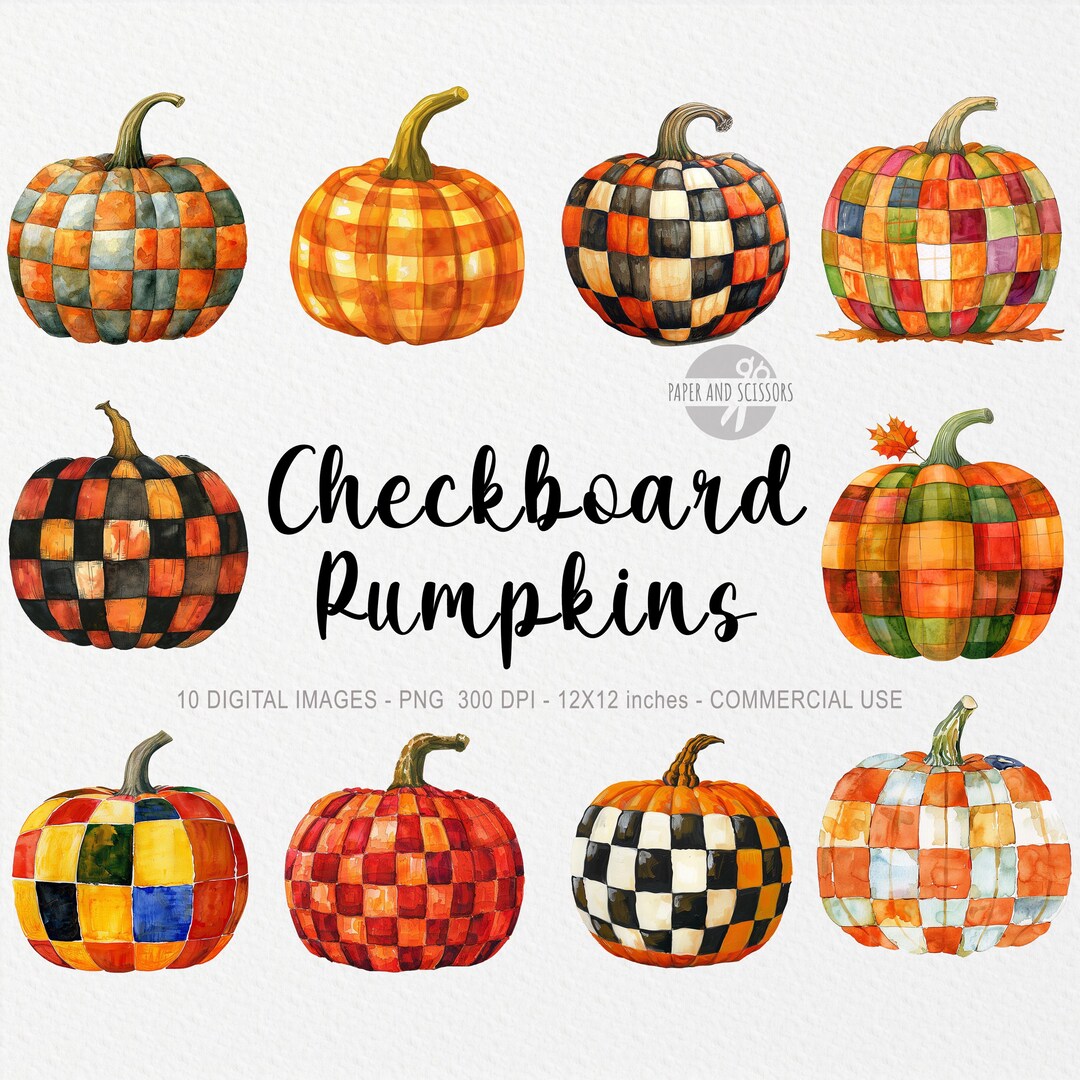 10 Checkboard Pumpkin Cliparts, Thanksgiving, Fall Design PNG, Cosy ...
