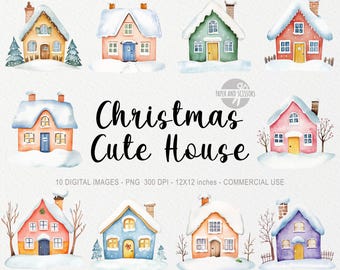 10 Christmas Houses ClipArt, Christmas Village Town PNG, Christmas Market, Cosy Winter, Holiday Season, High Quality, Instant Download
