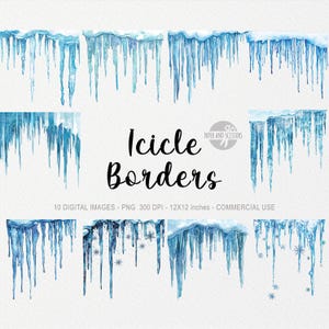 10 ClipArts ijspegelrand, ijspegel PNG, winterillustratie, besneeuwd decor, afdrukbare kerst, ijs ClipArt, hoge kwaliteit, Instant Download