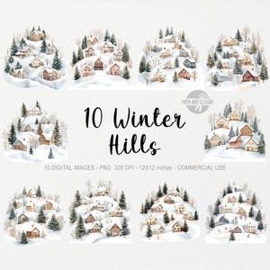 10 Christmas Hill House ClipArts, Christmas Village PNG, Jarmark Bożonarodzeniowy, Przytulna Zima, Sezon Świąteczny, Wysoka Jakość, Natychmiastowe Pobieranie