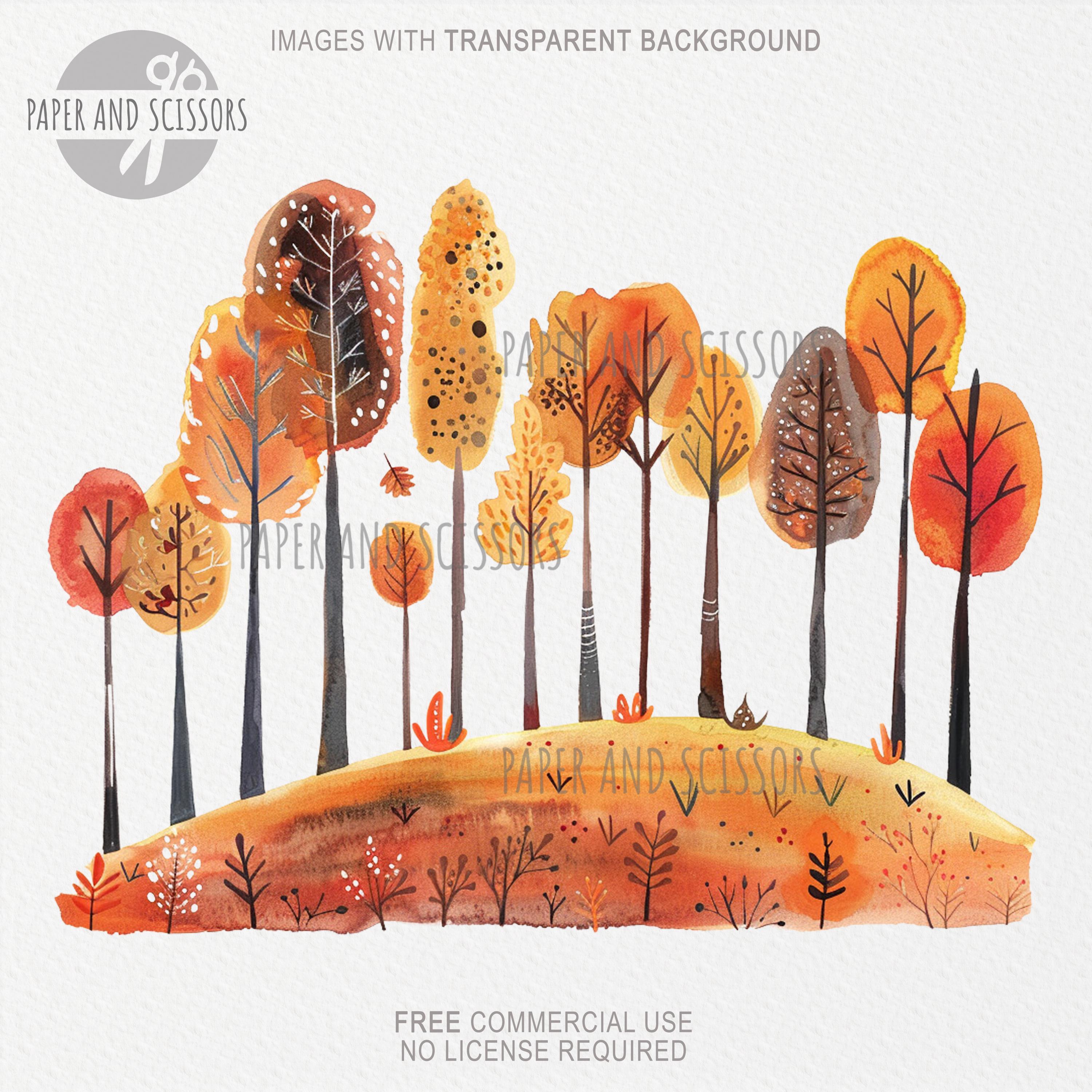 10 Autumn Tree Border Cliparts, Fall Decor, Watercolor Foliage ...