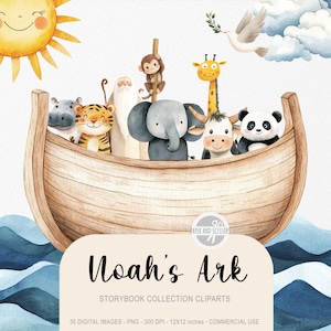 35 imágenes prediseñadas del Arca de Noé, libro de cuentos en acuarela, linda guardería, tarjeta de bautismo, decoración de invitación para fiesta de cumpleaños, descarga instantánea, licencia comercial