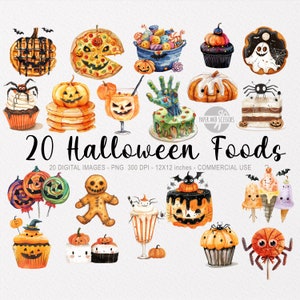 20 Halloween Food ClipArt, Halloween PNG, Spooky Decor, Scary Mansion, Aquarel Illustratie, Commerciële Licentie, Instant Download, DIY