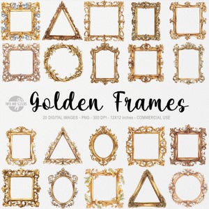 Verzierte Antike Goldrahmen ClipArt, Vintage Goldene Rahmen Bild, Klassische Alte Barocke Rahmen Illustration PNG, Junk Journal, Rahmen ClipArt